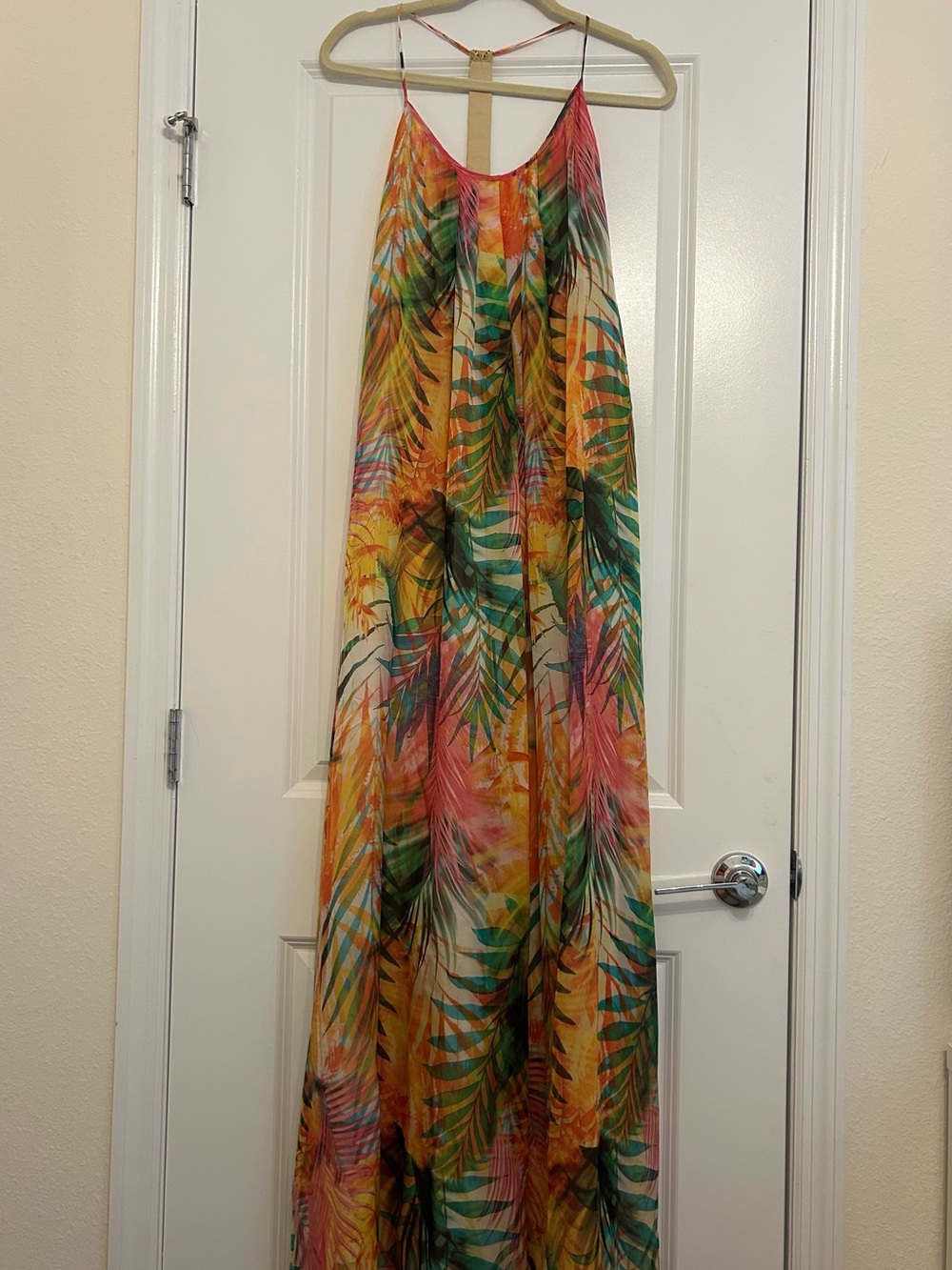 Lavender Brown Tropical Leaf Print Maxi Dress in Multicolor